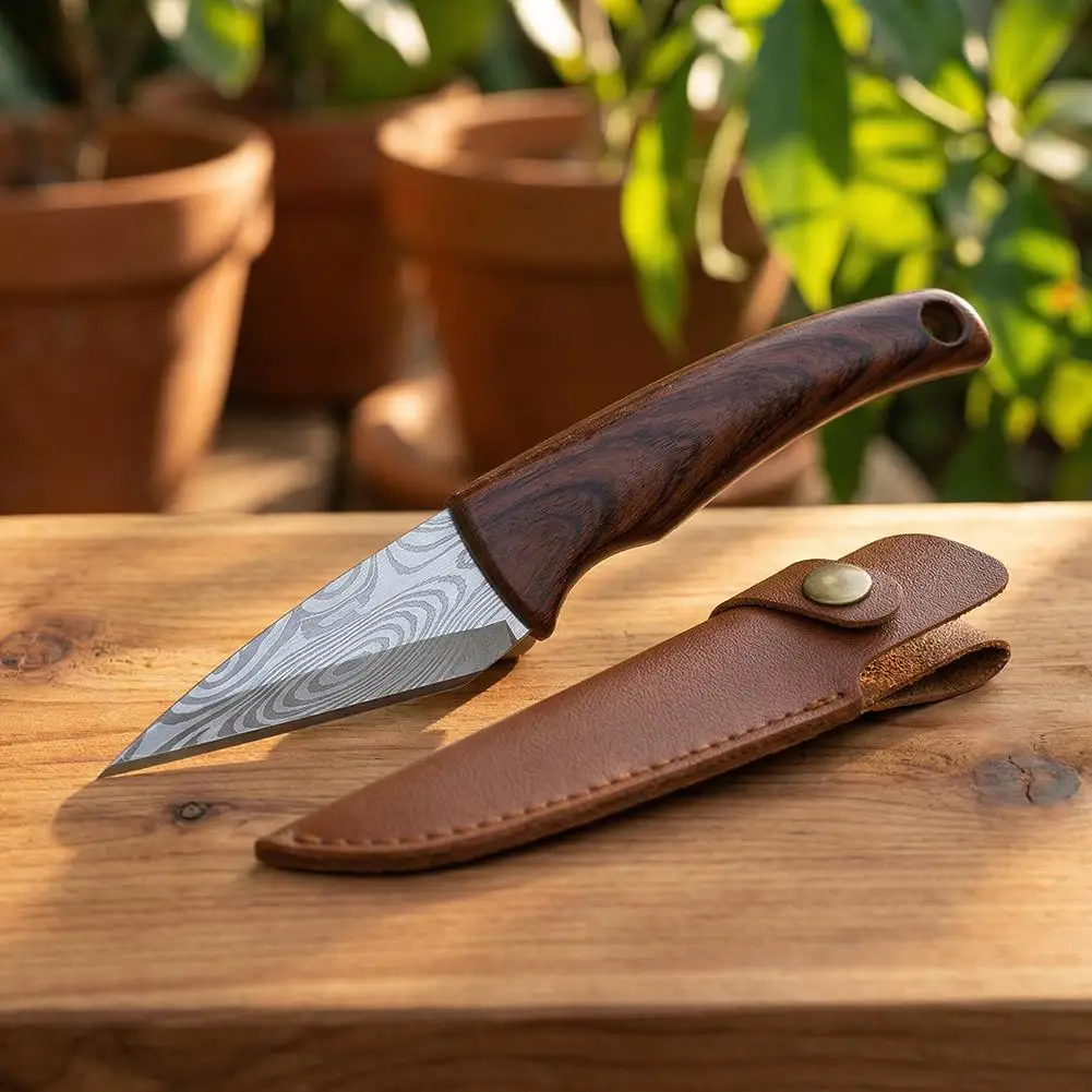 

Wooden Handle Grafting Knife with Leather Shell, Suitable for Garden Grafting/unpacking, Etc. Solid Wood Handle Garden Hand Tool
