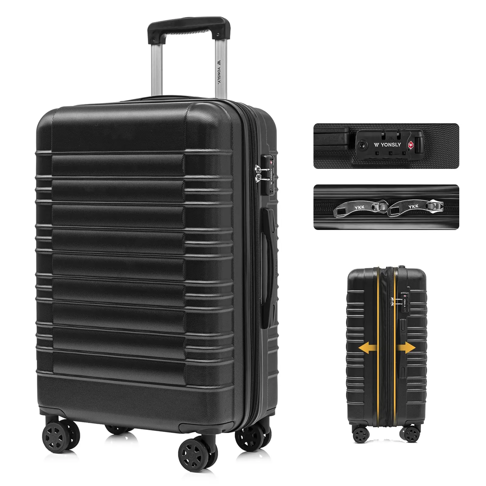 YONSLY Leichter Koffer 16/20/24/28 Zoll mit 4 Rollen 360° YKK Doppelreparatur-Reißverschluss TSA Zahlenschloss Netzfach Weicher Gummigriff Travel Trolley Handgepäck Reisekoffer Groß Hartschalenkoffer