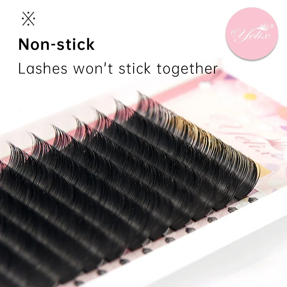 Yelix 6-19mm Ellipse Eyelashes Extension 0.15mm 0.2mm Dark Black Flat Lashes Split Tips False Eyelashes Matte Cashmere Lashes