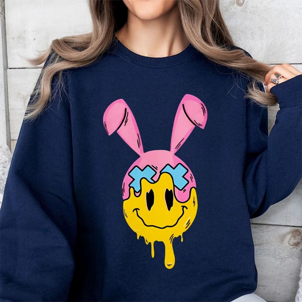 

Futuristic Technology Sense Women's Graphic Sweatshirt Mechanical Cartoon Graffiti Rabbit Pullovers Hand Painted Long Sleeve Top