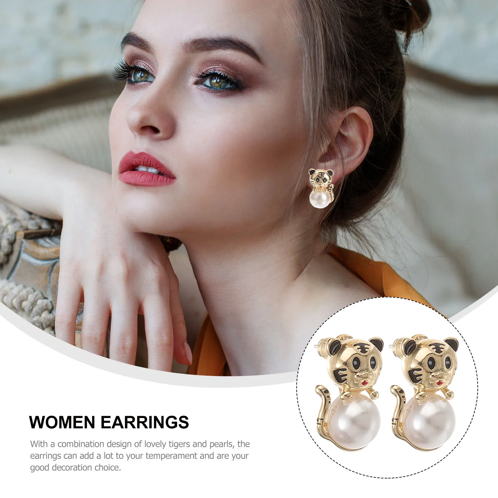 

1 Pair Tiger Pearl Earrings Creative All-Match Alloy Studs Lightweight Durable Women Ear Jewelry Decorative Gift For Friends