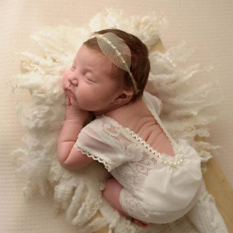 

Newborn Baby Photography Props Girls Lace Romper Jumpsuit Headband Set Infants Princess Costume