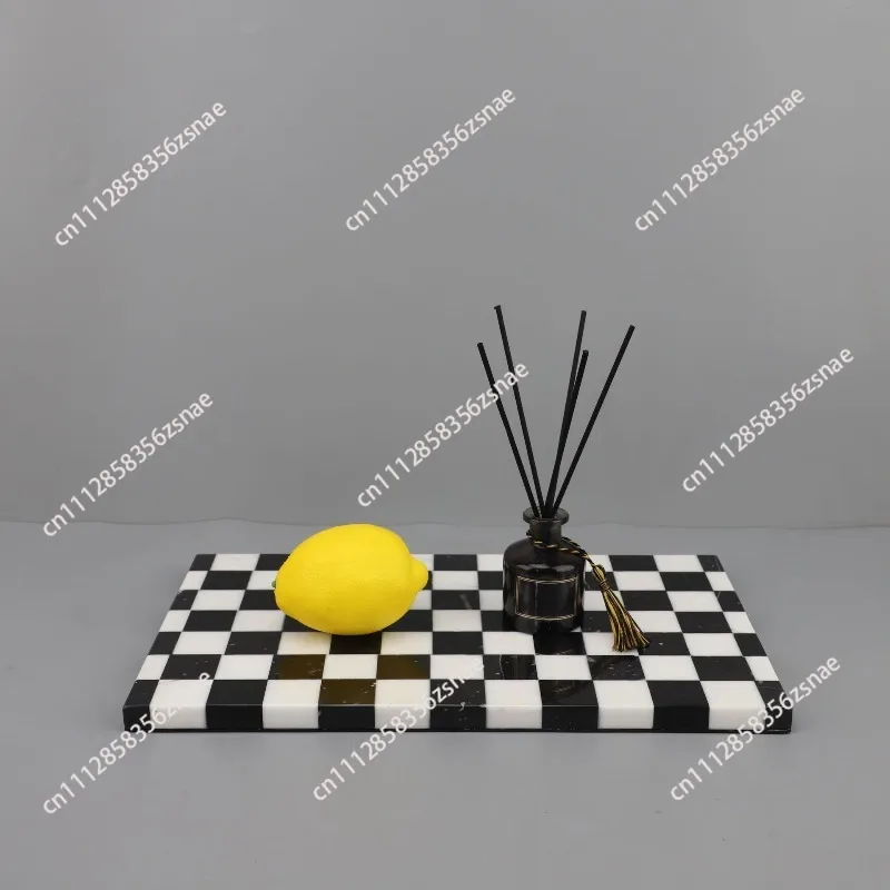 Modern simple black and white grid rectangular marble jewelry storage tray ornament living room bedroom home decoration