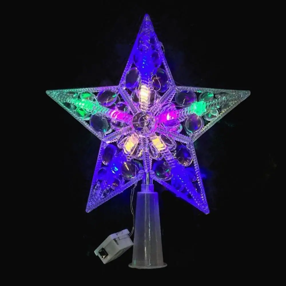 Transparent Christmas Star Tree Toppers Lighted Battery Powered LED Lighted Star Dust-proof Waterproof Christmas Treetop Light