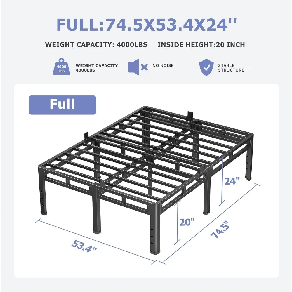 NKZ 24 Inch Full Size Bed Frame, Metal Bed Frame & Box Spring 2 in 1 Platform with Round Corner Legs, 4000Lbs Heavy Duty Metal F