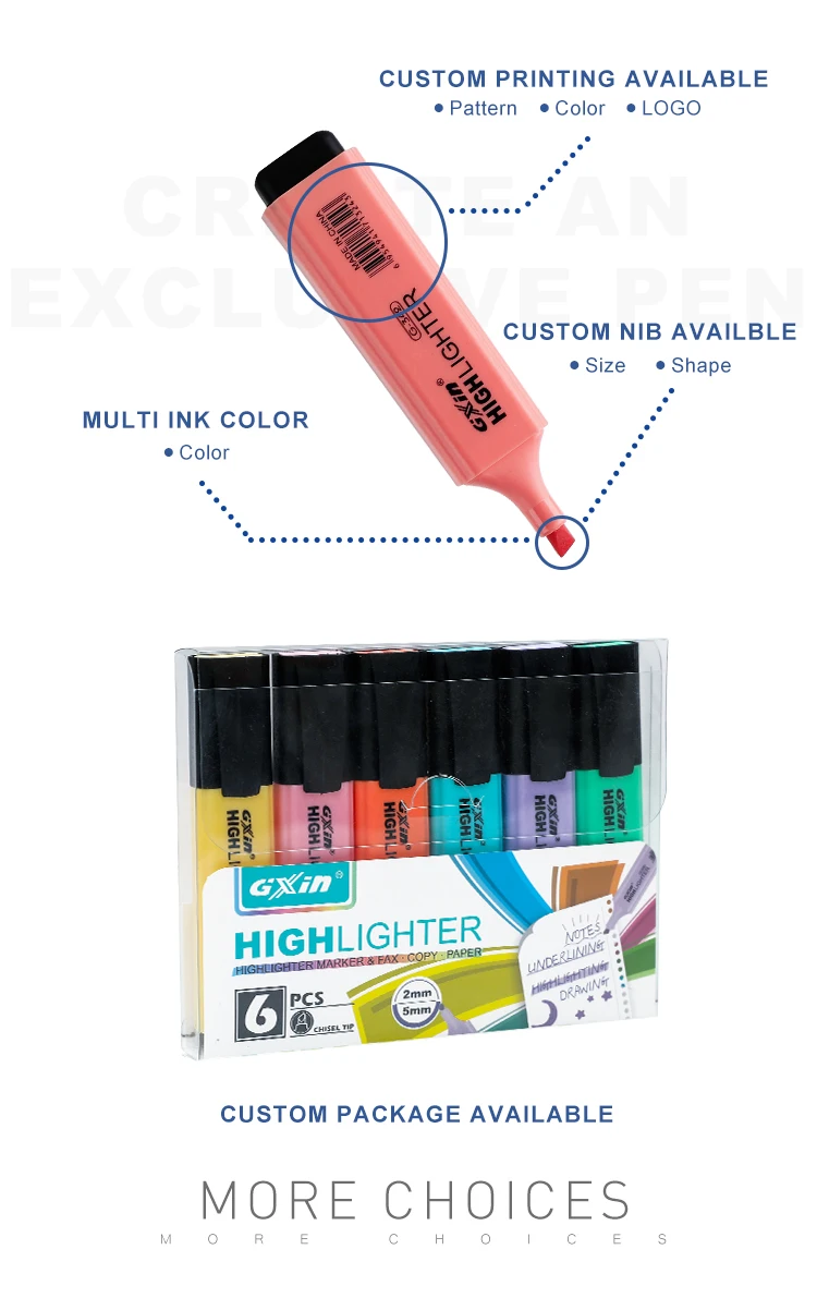 6 PCS Highlighter Markers 6 Fluorescent Macaroon Colors,High Quality Rectangular Marker Student Stationery Office School Art Use image 4