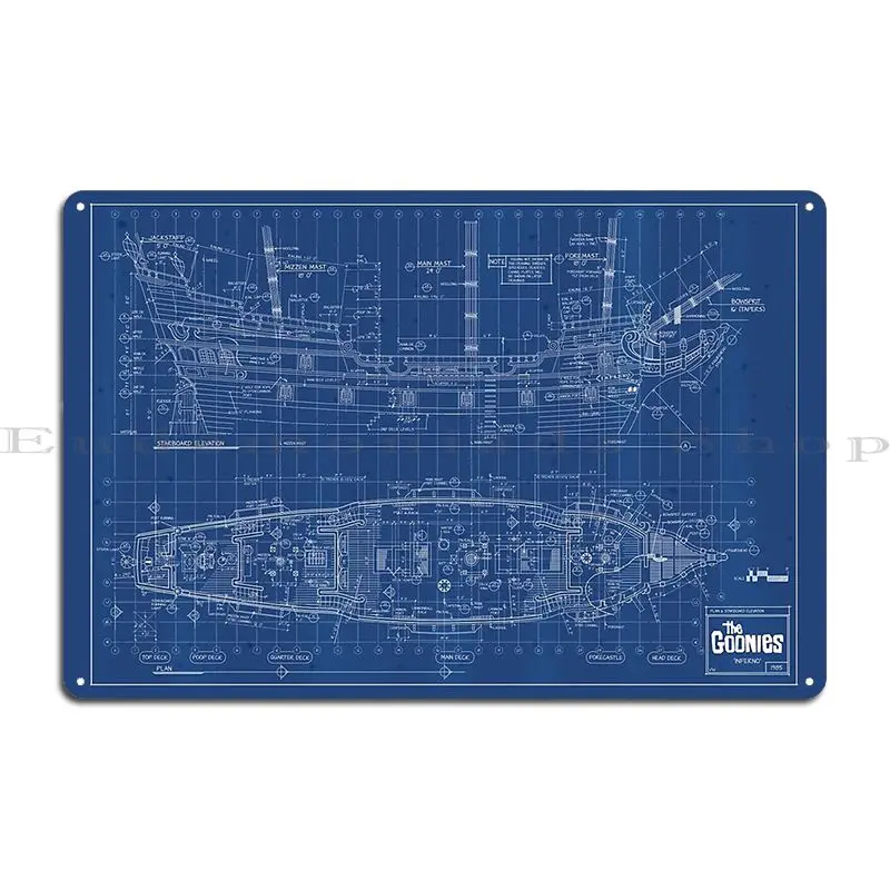 Goonies Inferno Pirate Ship Blueprint Metal Sign Create Decoration Designing Custom Kitchen Tin Sign Poster