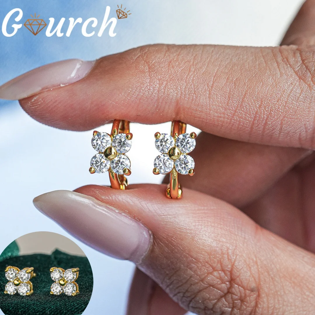

Gourch Luxury Clover D Color Moissanite Stud Earrings S925 Sterling Silver with Gold Plating Classic Design for Women's Daily