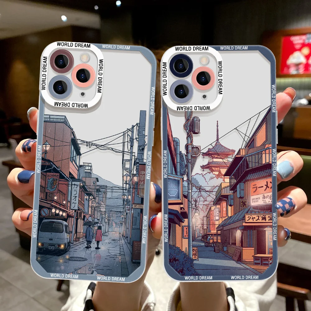 Japanese Anime Scene Landscape Clear Case For iPhone 11 12 13 14 15 Pro Max 7 8 Plus X XR XS SE 2020 2022 Soft TPU Back Cover