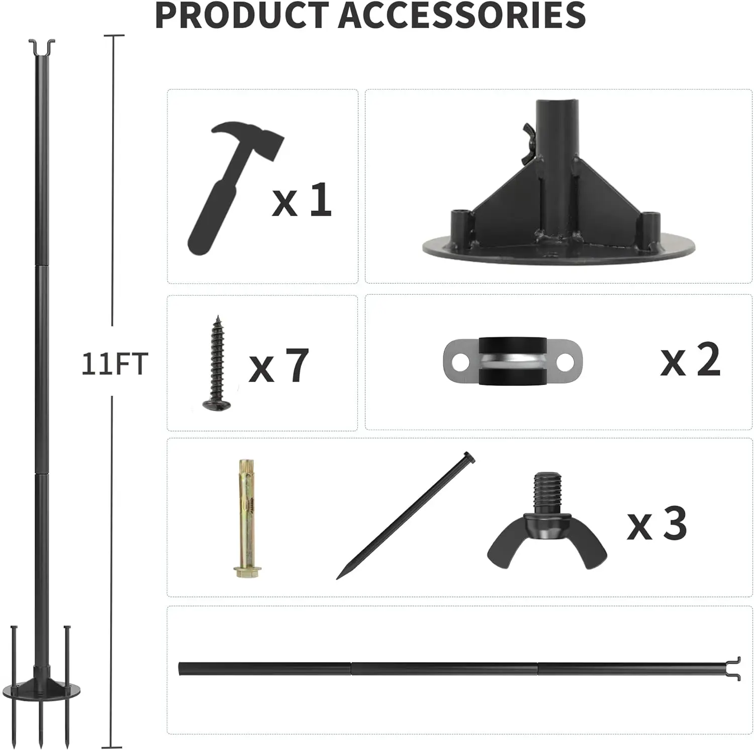 Guirxiété Lumineuse Extérieure 4 en 1 de 11 Pieds Support pour Accrocher les Guirlandes Lumineuses, pour Jardin, Arrière-Cour, Mariage, Paquet de 10