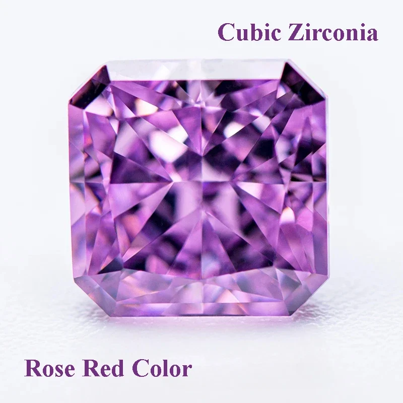 

Cubic Zirconia Crushed Ice Cut Asscher Shape Rose Red Color Charms Beads for Diy Jewelry Making Rings Materials No Certificate