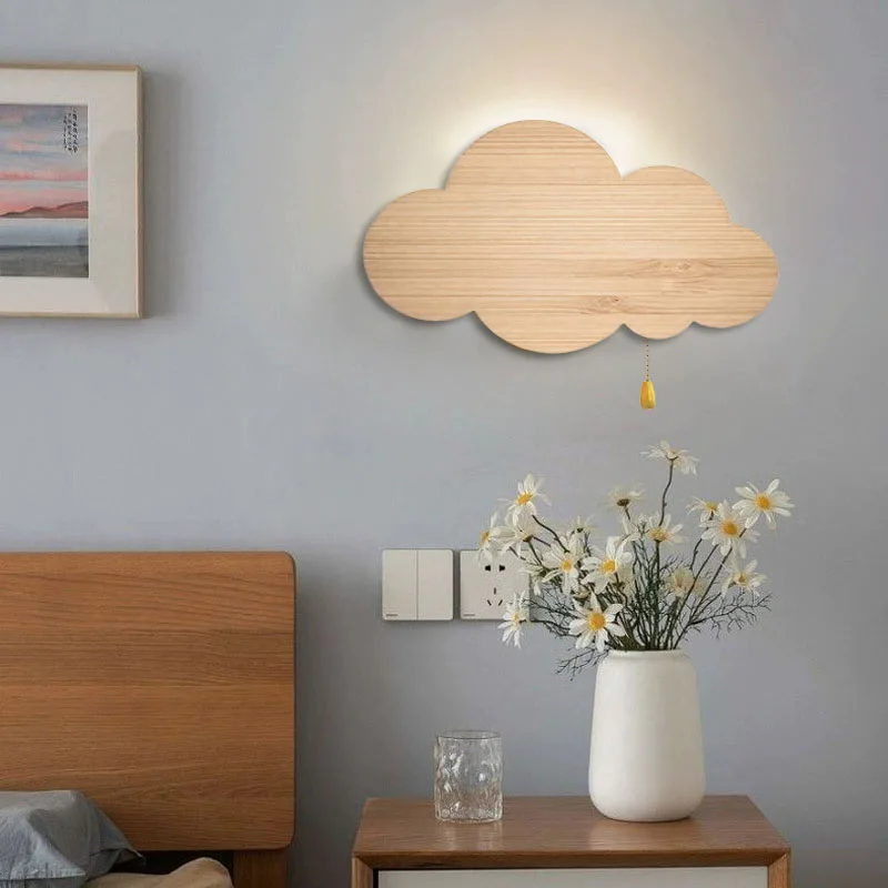  ﻿ LED Wood Grain Cloud Wall Lamp With Dimmer Switch Children Room Nursery Room Bedroom Bedside Wall Lights Home Decor Items ﻿