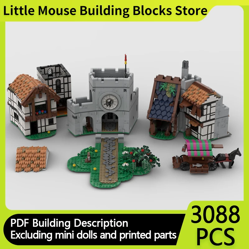 

City Street View Model MOC Building Bricks Lion Knight's Village Gate Modular Technology Gift Holiday Assemble Children Toy Suit