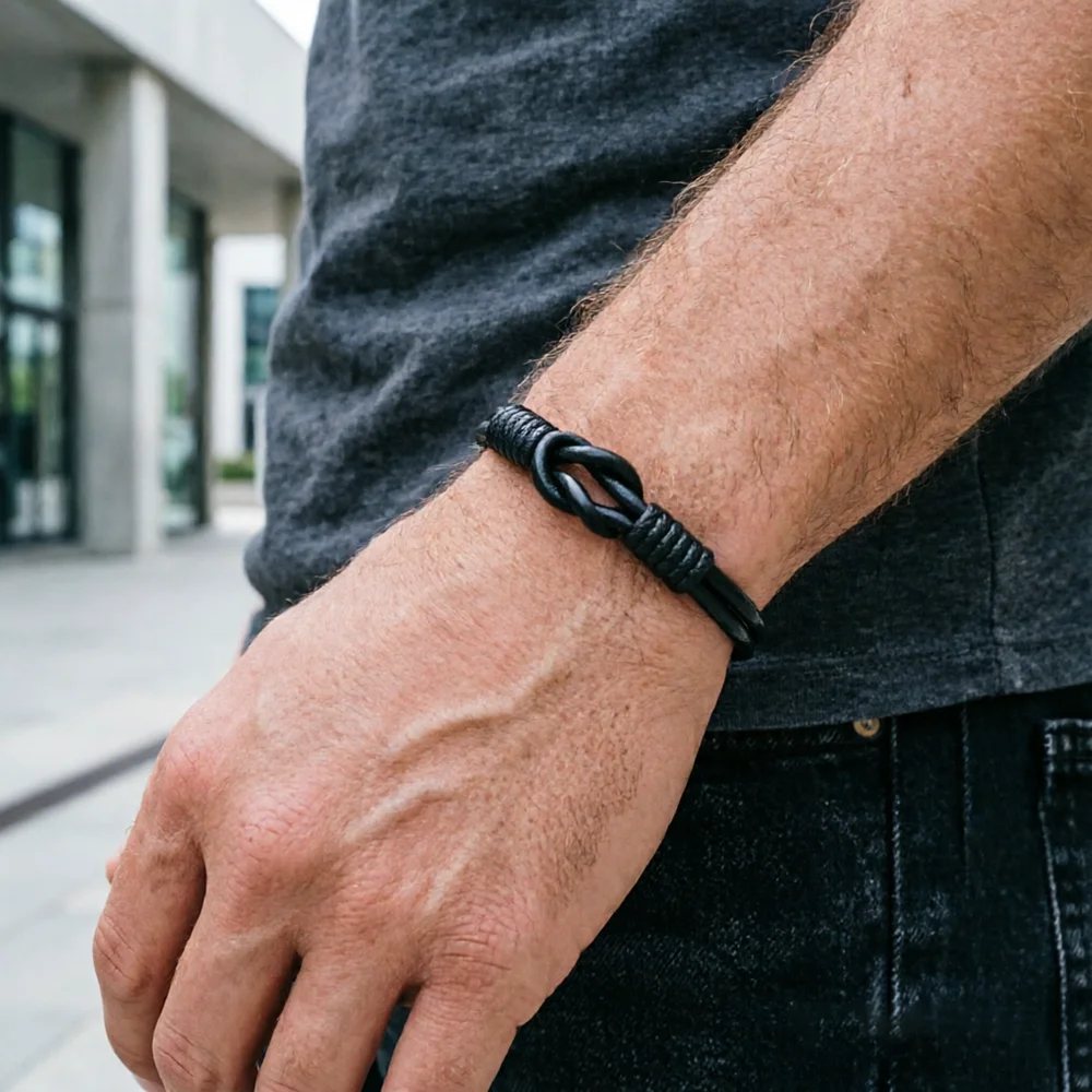 Unique Cowhide Concentric Knot Bracelet Men Magnetic Clasp Handmade Weaven High Quality Braslet Retro Charm Homme Daily Jewelry