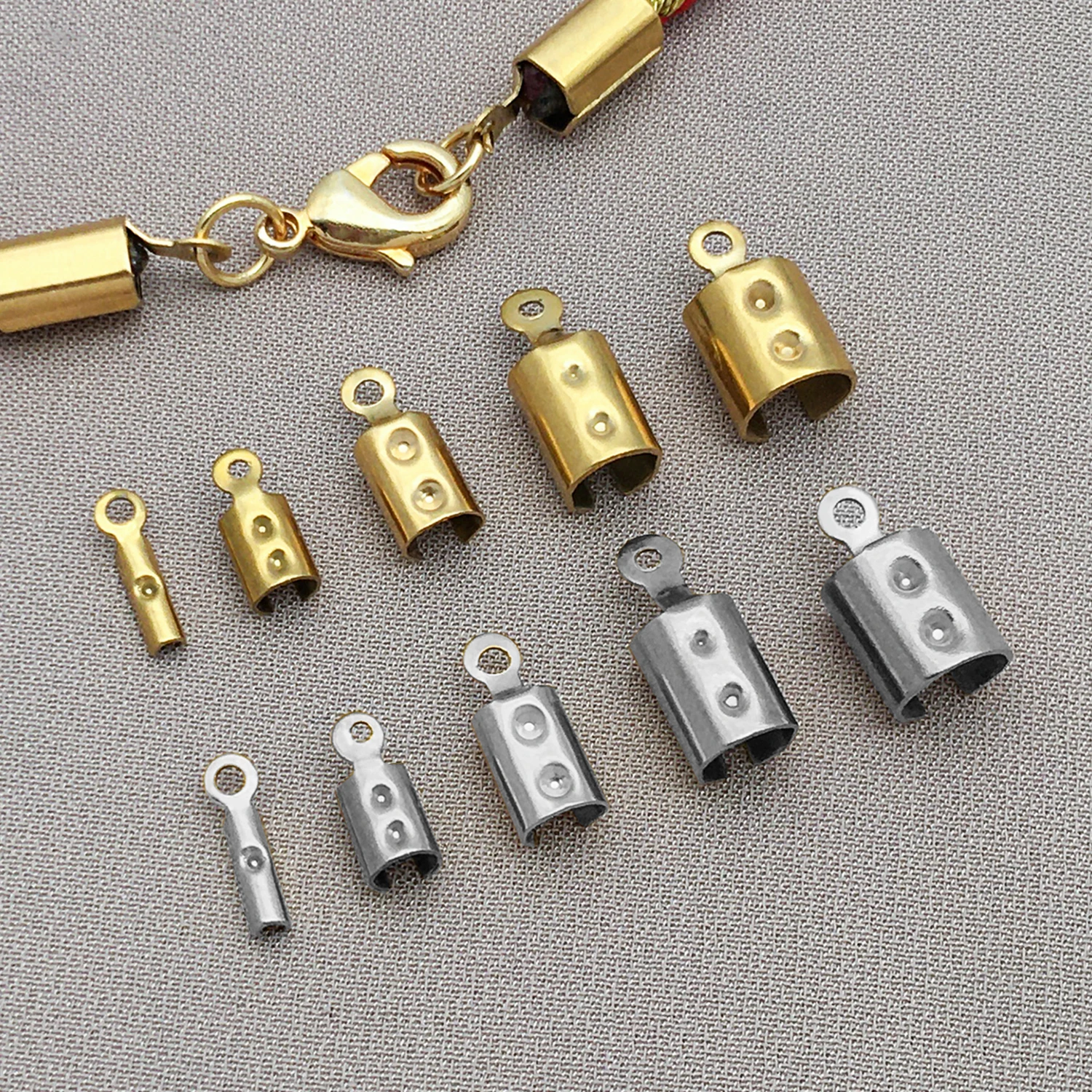20pcs High Quality Stainless Steel Crimp End Beads Caps Leather Cord Clip Tip Fold Crimp Connectors For DIY Jewelry Making