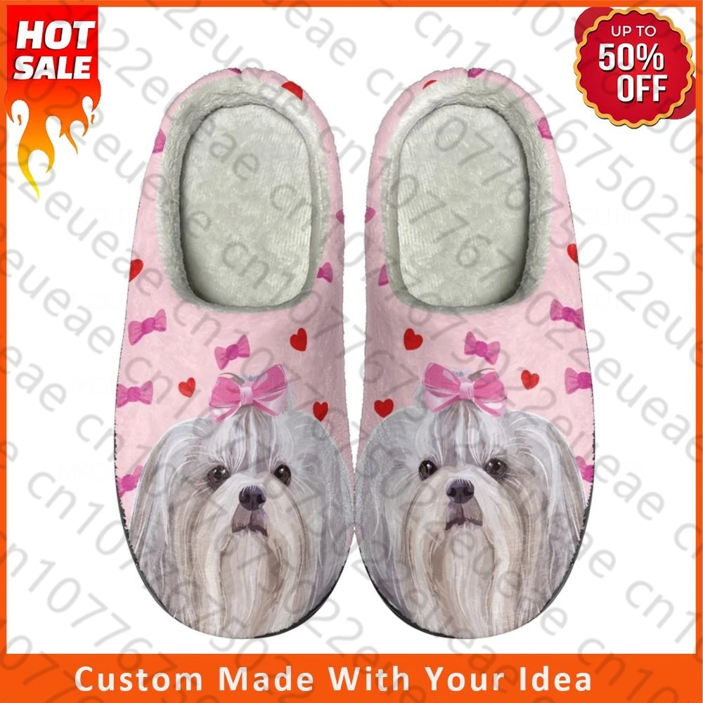 Cute Dog Flowers And Plants Print  Home Cotton Custom Slippers Mens Womens Sandals Plush Casual Keep Warm Shoes Thermal Slippe