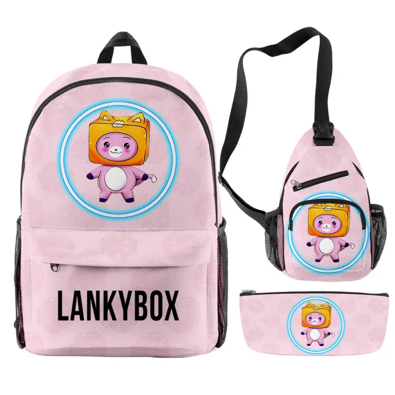 LankyBox-mochila Digital para lápices, bolso de un hombro, conjunto de tres piezas, mochila escolar bonita con orejas de gato, bolso de tela Oxford