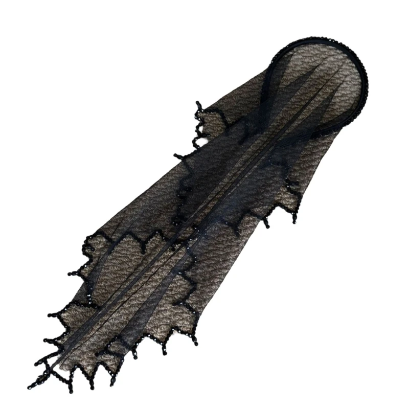 Black Mesh Drape Headband Hair Hoop With Decorative Trim for Photo Styling, Bridal Photography, Portrait Props, and Costume Y08E