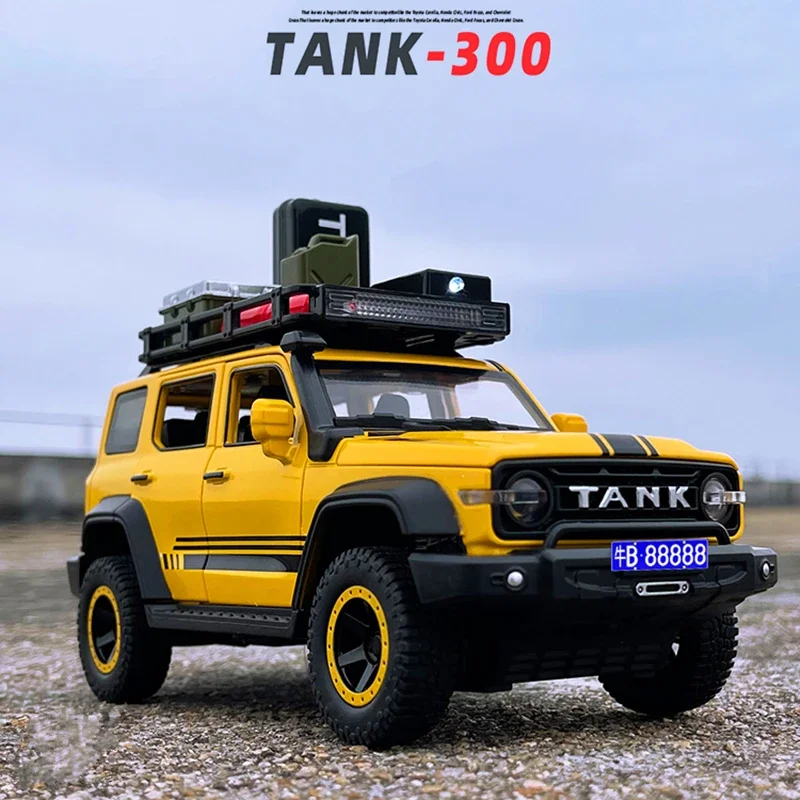 Off-Road Version 1:24 Tank 300 Jeeps Car Alloy Car Model Diecast Metal Toy Off-road Vehicles Car Model Sound and Light Kids Gift