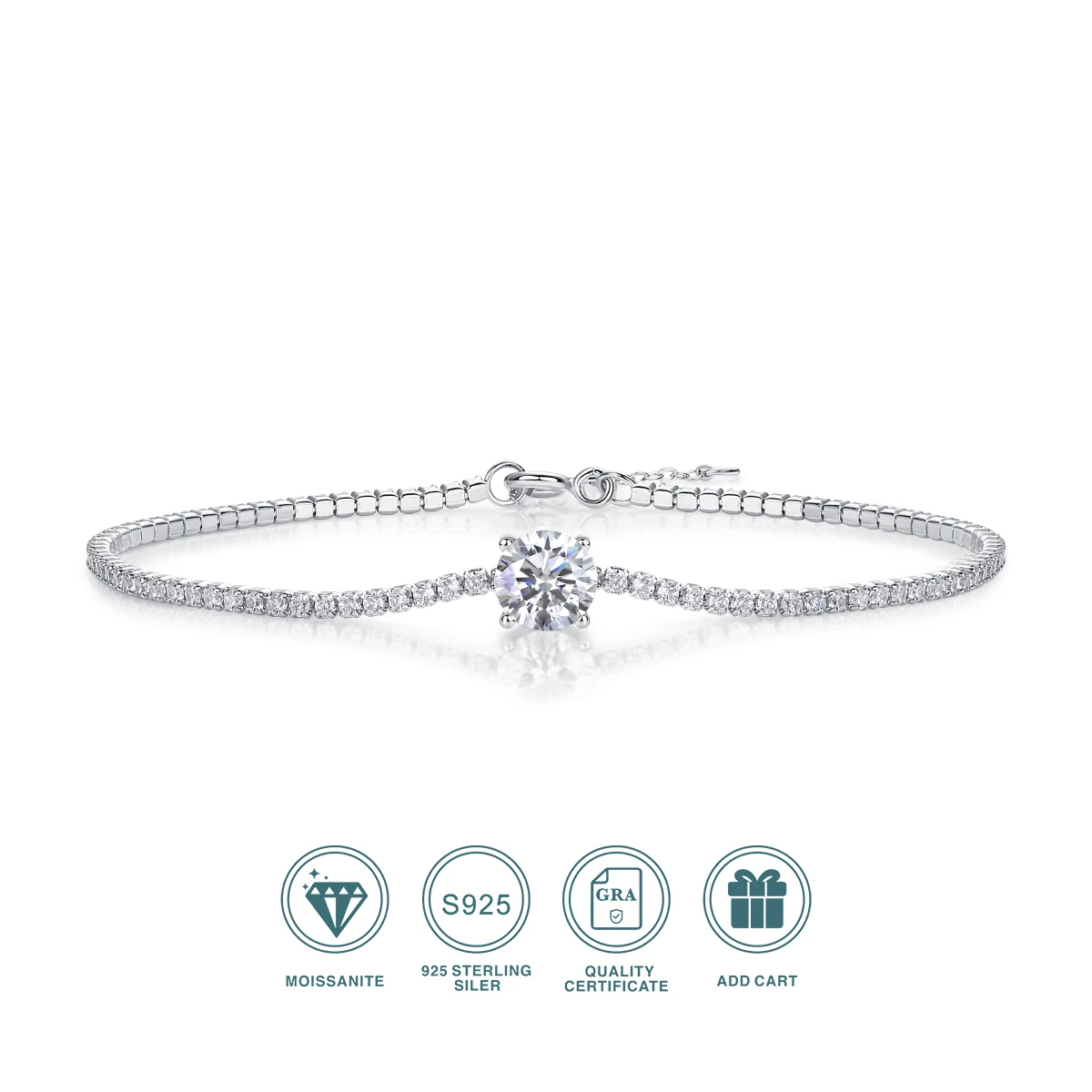 

JIUZUAN 1 карат теннисный браслет из муассанита, стерлинговое серебро 925 пробы, позолоченное 18 карат, регулируемые подарочные украшения поставляется с сертификатом GRA