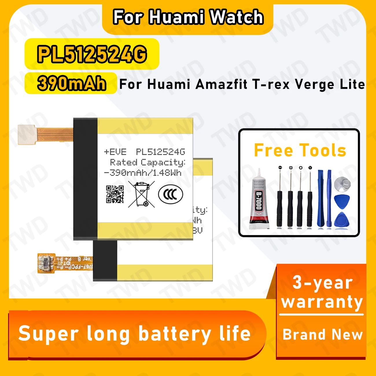 

PL512524G Аккумулятор большой емкости для Huami Amazfit T-rex Verge Lite, новые аккумуляторы высокого качества + бесплатные инструменты