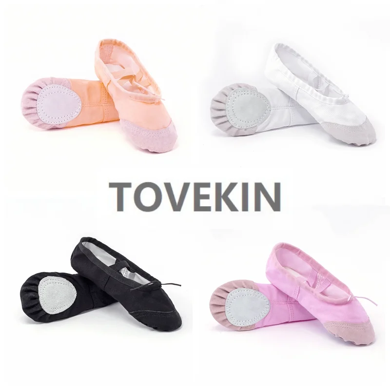 Girls Ballet Shoes Canvas Flat Ballet Dancing Slippers Dance Shoes for Adult Women Kids Children Classic Split-Sole Soft Leather