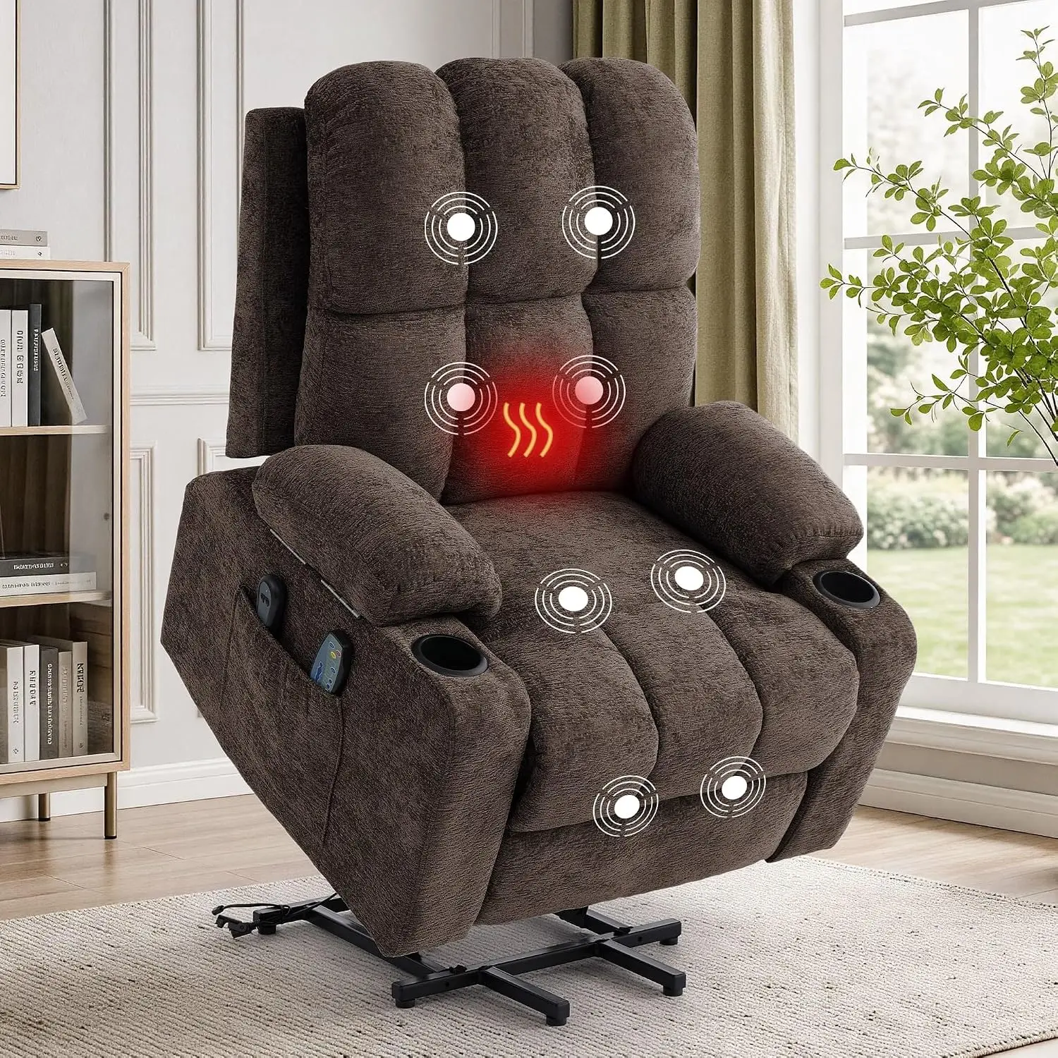 Power Lift Recliner Chair with Massage and Heat for Elderly, Electric Lift Chair with Armrest Storages and Cup, Customized