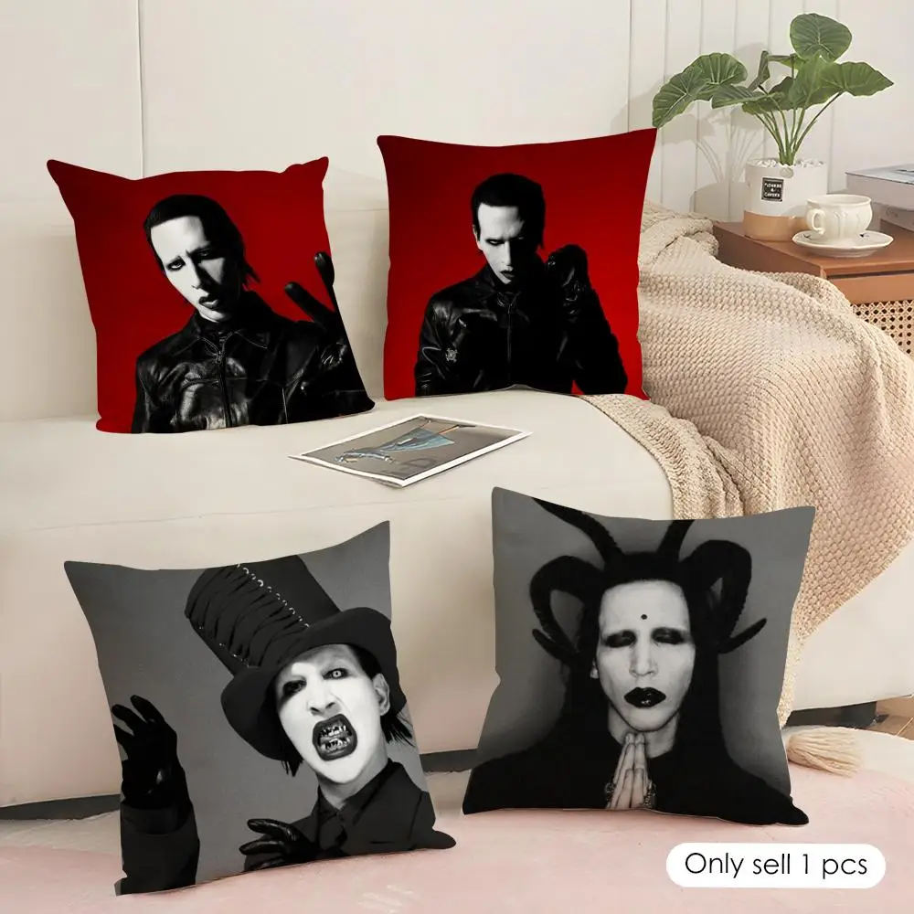 Singer M-Marilyn M-Manson Cushion Cover Silky Short Plush Sofa Pillow Cover Hidden Zipper Soft Dustproof Case for Home Decor