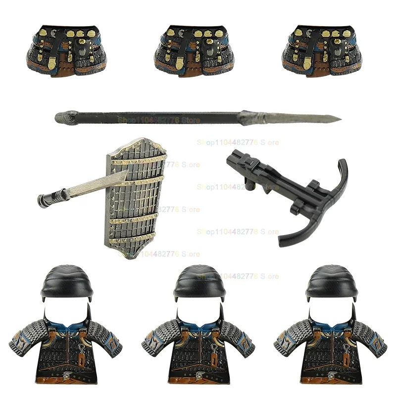 Armure lourde de la dynastie Tang, soldats, figurines d'action de l'armée ancienne, accessoires, bouclier de lance épée, blocs de construction, poupées, jouets cadeaux