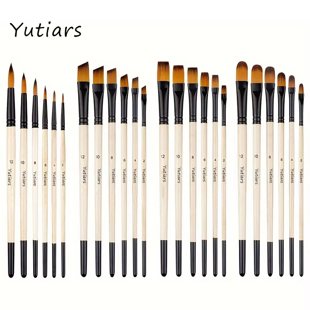 24pcs Premium Paint Brush Set, Artist Series, Nylon Bristles with Round, Filbert, Flat and Angle Paint Brush for Painting