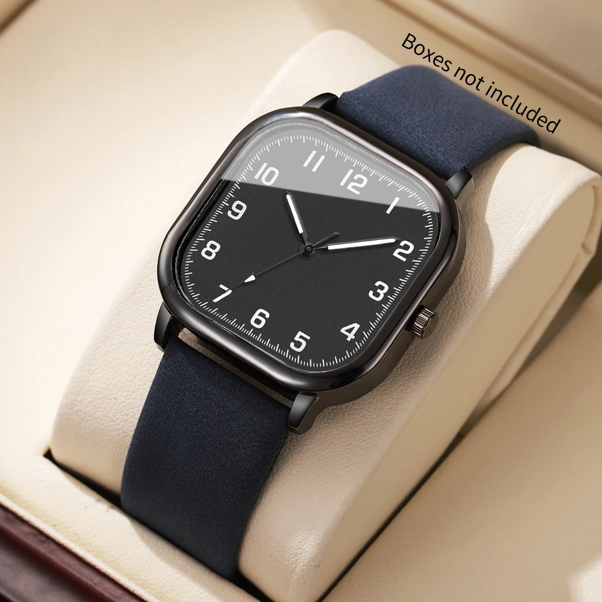 Fashion Square Arabic Men Business Watches Simple Blue Leather Band Quartz Wristwatches Clock Relogio Masculino（Without Box）