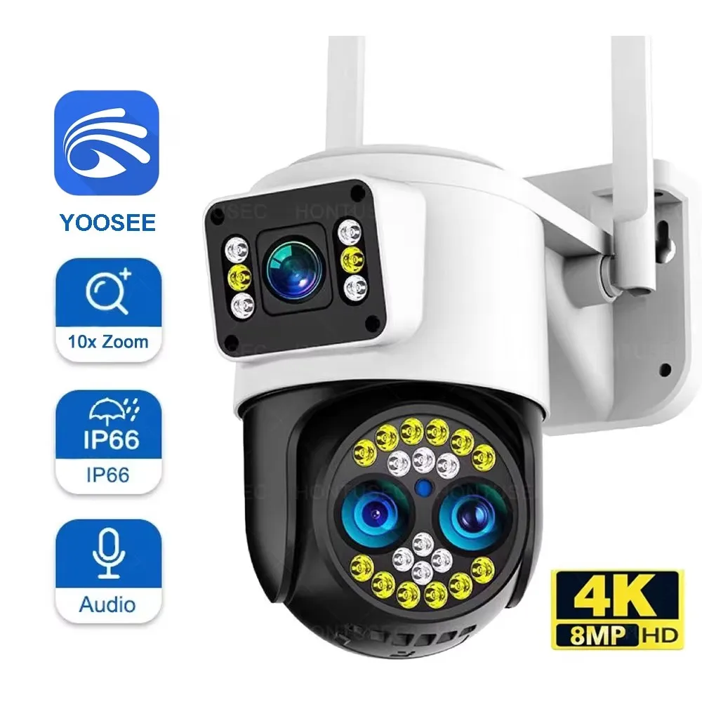 

Yoosee 4K 8MP Three Lens Dual Screens 10X Optical Zoom Color Night Vision Auto Tracking Two Way Audio Wireless Security Camera