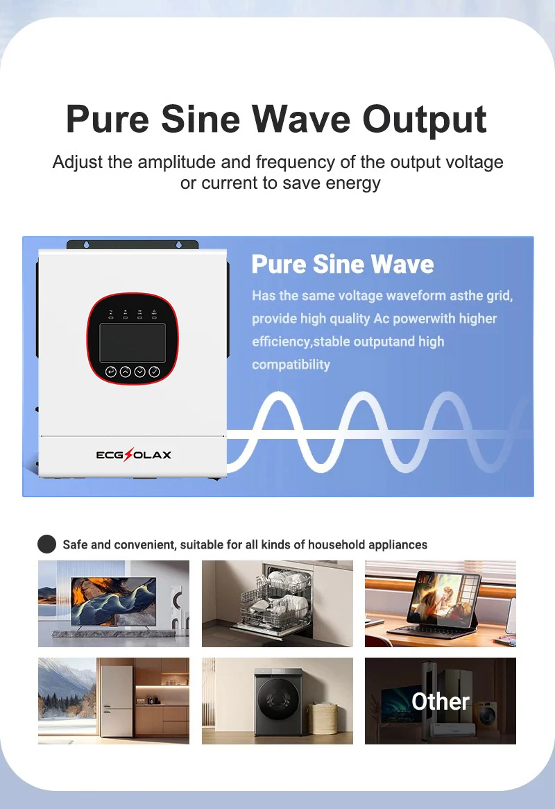 ECGSOLAX 5KW عاكس هجين بالطاقة الشمسية 24 فولت 220 فولت تيار متردد مع عاكس شمسي هجين MPPT 160A مدمج واي فاي خارج الشبكة عاكس هجين #4