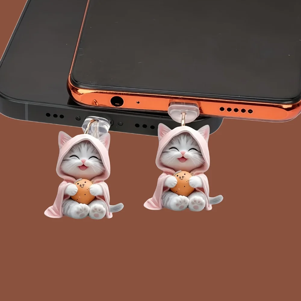 Connector Cover Flat Dust Plug Charging Port Protector Acrylic Cat Pendant For Iphone Electronics Accessory Mobile Phone