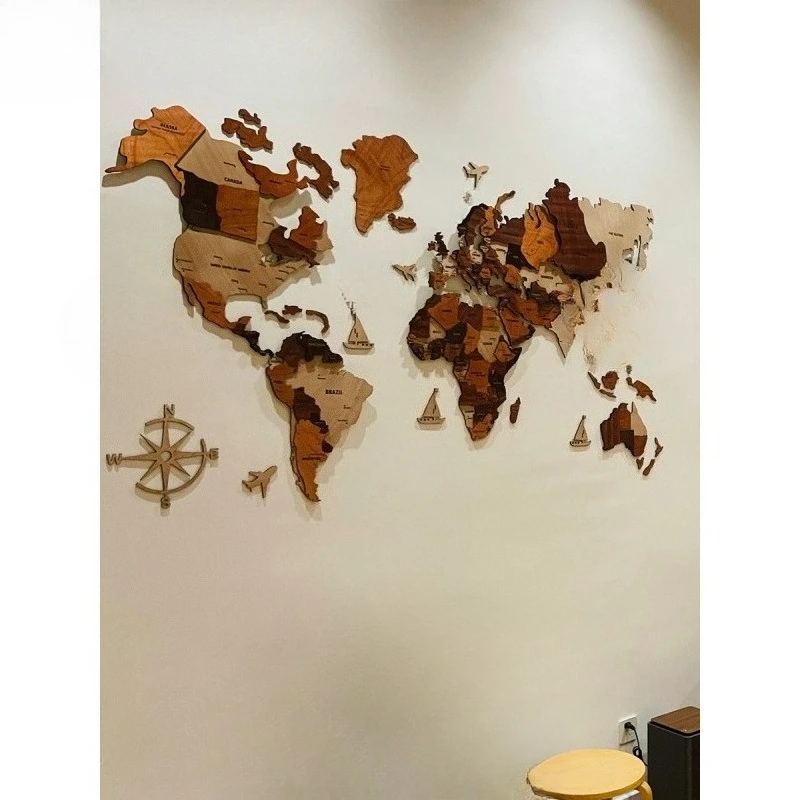 

Solid wood, world map, travel, living room, background wall decoration, decorative paintings, office