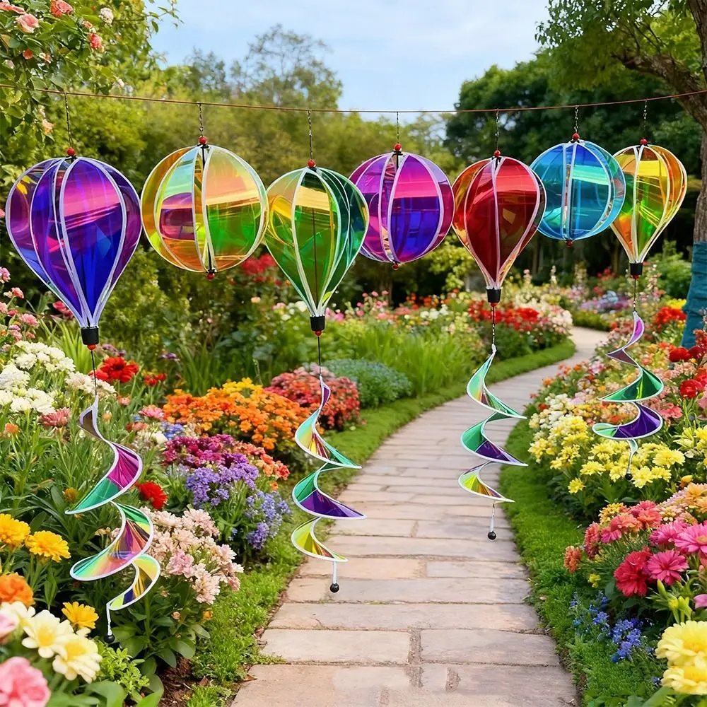 Colorful Wind Strips Outdoor Hanging Decorations Rotating Sequins Rainbow Spiral Rotating Laser Wind Plastic Material