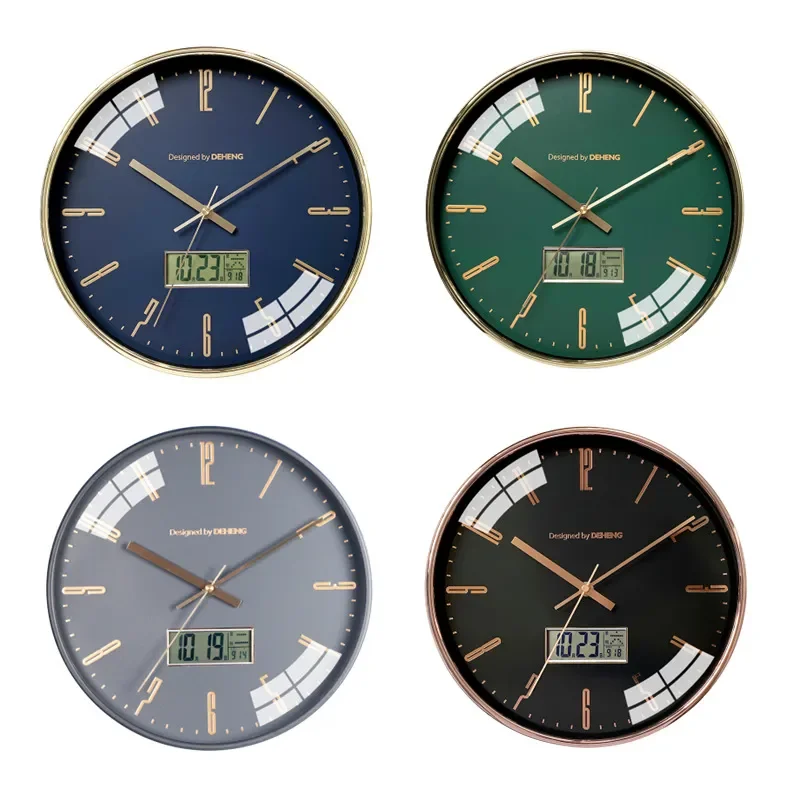 Silent Quartz Wall Clock LCD Multi Function Light Luxury Fashion Atmosphere Home Living Room Hall Decor