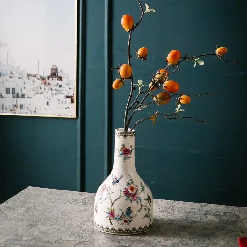 New Floreros Altos Luxury Ceramic Ornament Chinese Style Porcelain Vase Living Room Entrance Dried Flower Jarrones Home Decor
