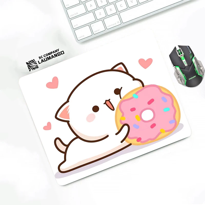 Peach Mochi Cat Mousepad Glass Mouse Carpet Gamer Keyboard Mause Pad Gaming Laptops Computer Desk Mat Cabinet Pc Mats Anime Mice