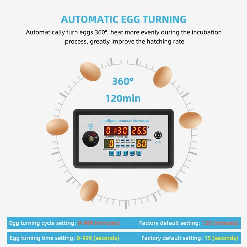 ZFX-W9002 Smart Thermostat Digital Temperature Humidity Control Incubator 360 Automatic Egg Turning 12V