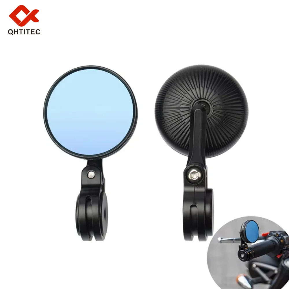 

Round Motorcycle Bar End Mirrors Anti-Glare Blue Glass 360° Adjustable Side Mirrors Universal Fit for Dirt Bike Street Bike ATV