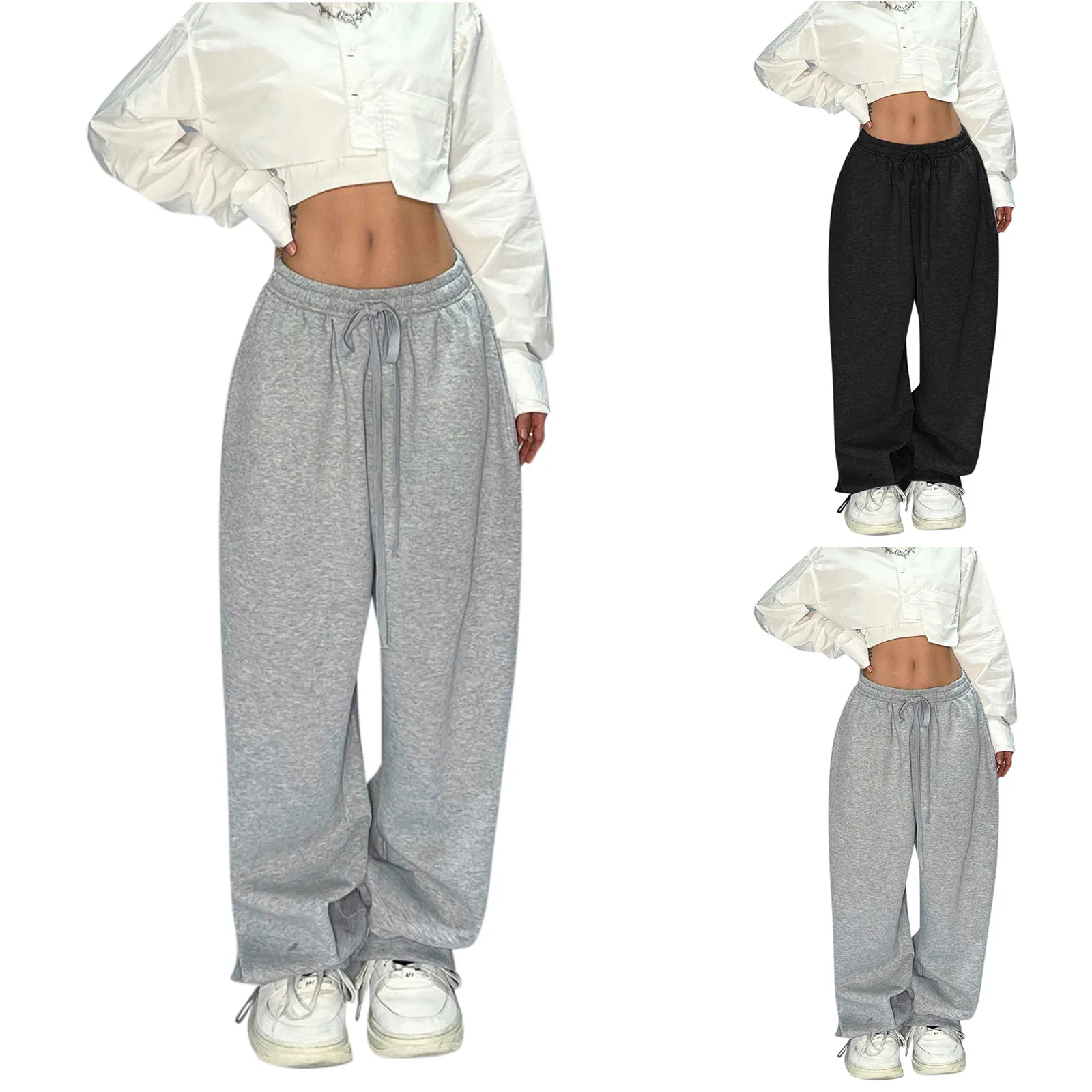 

Women Grey Pants Baggy Vintage Harajuku Y2k 90s Retro Oversize Sweatpants High Waist Hip Hop Street Jogger Trousers 2024 New