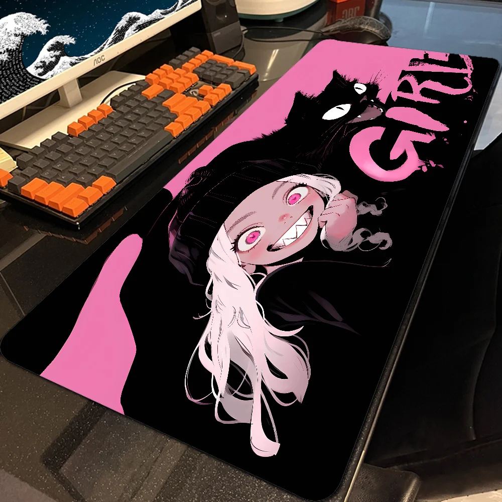 

Black Cat Girls waterproof gaming accessories soft pink cartoons Anti-slip Design Mousepad officer Keyboard accessories tablepad