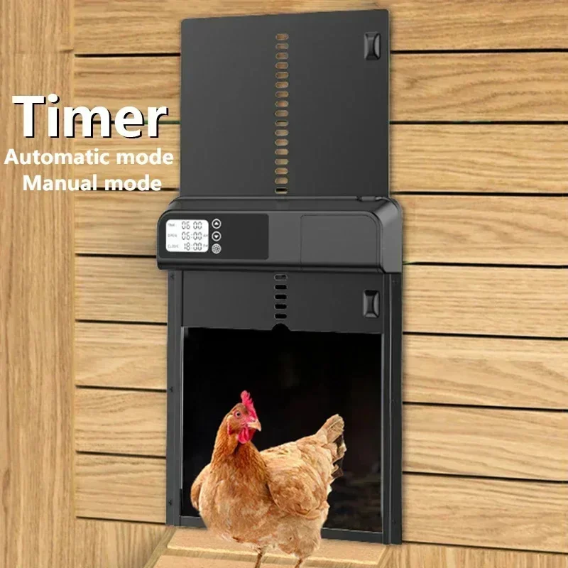 Intelligent Chicken House Door Battery Powered Timer Automatic Chicken Coop Door Waterproof Pet Cage Door for Outdoor Farm