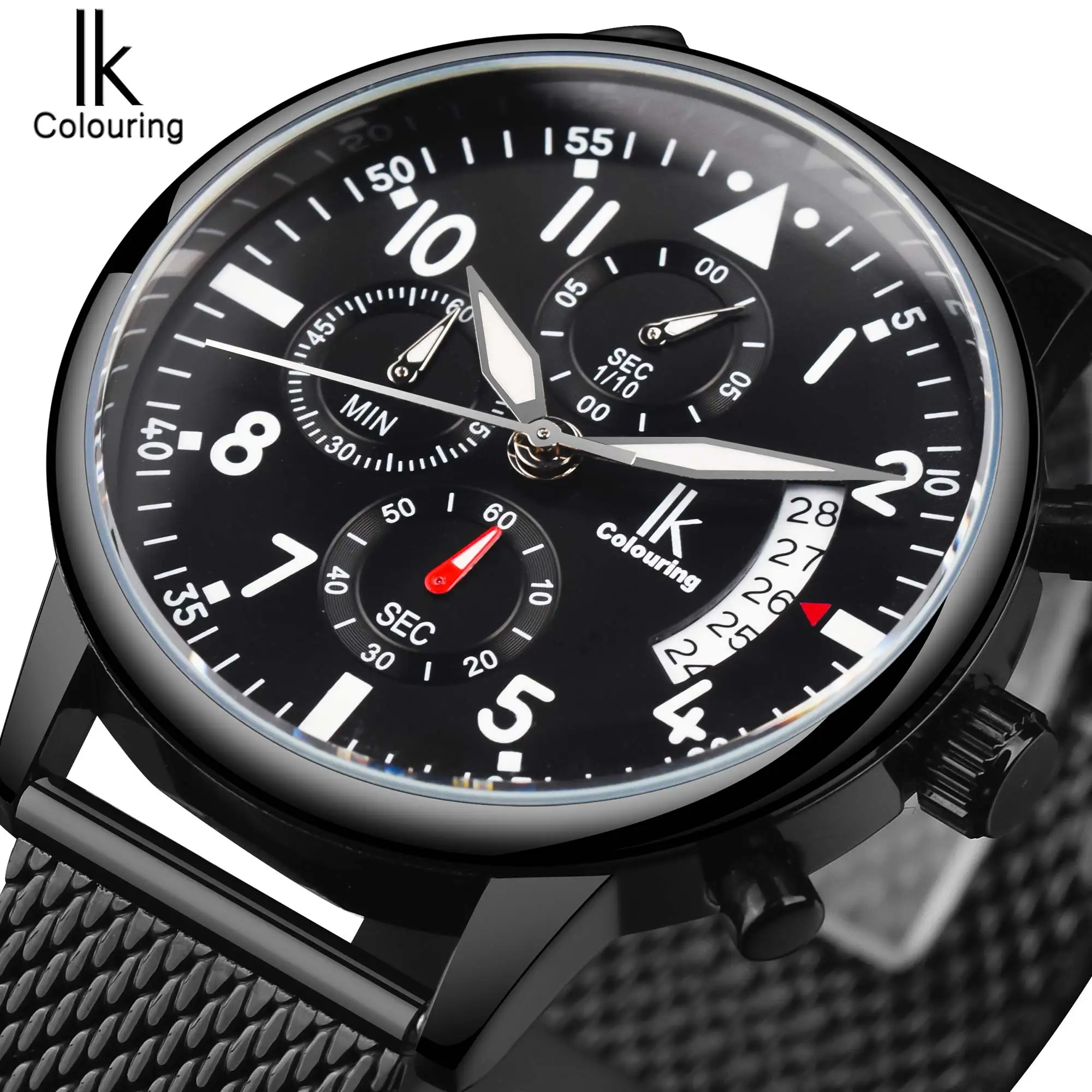 

2022 IK Chronograph Black Steel Mesh Band Relogio Masculino Minimalist Design Waterproof Men Quartz Wrist Watch Top Brand Luxury