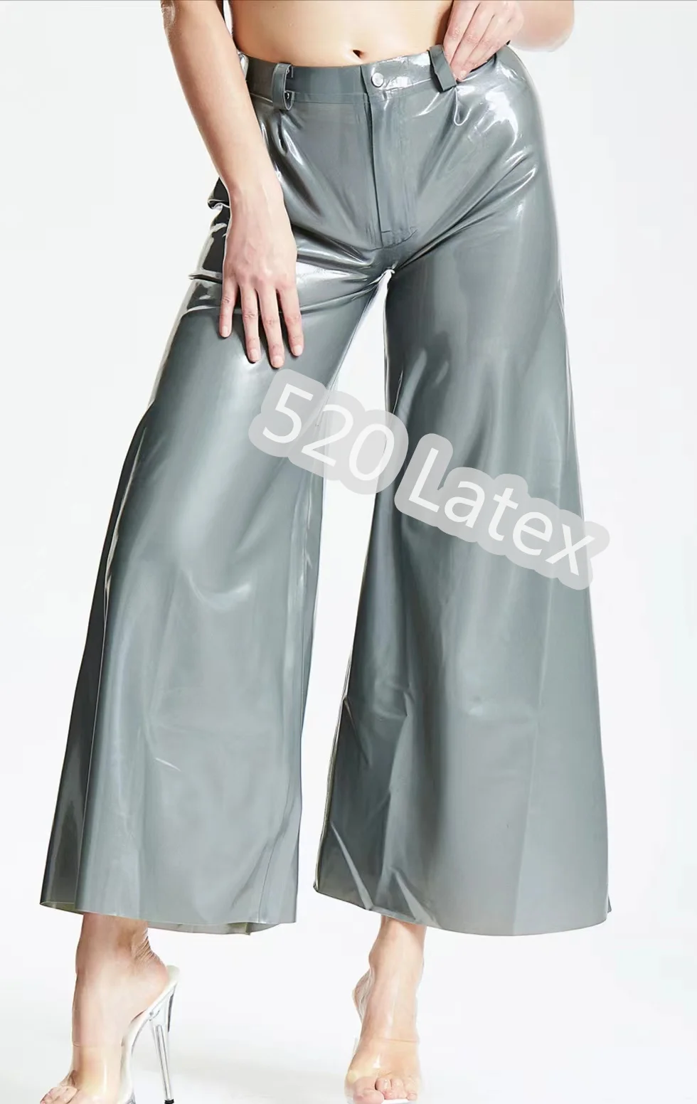 Handmade Women  Wide Leg Pants High Waist  Latex Loose  Pants Gothic Ladies Rubber  Trousers Streetwear