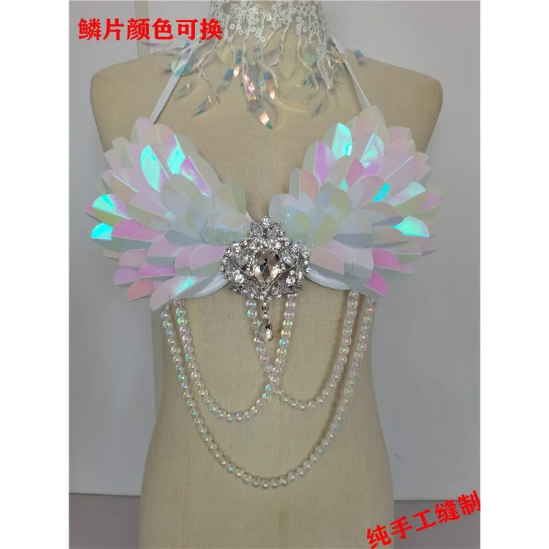 Customized Mermaid Sequins Shell Bikini Top Bra Aquarium Bar Performance Fish Tail Skin Outfit Electric Syllable Carnival Wear