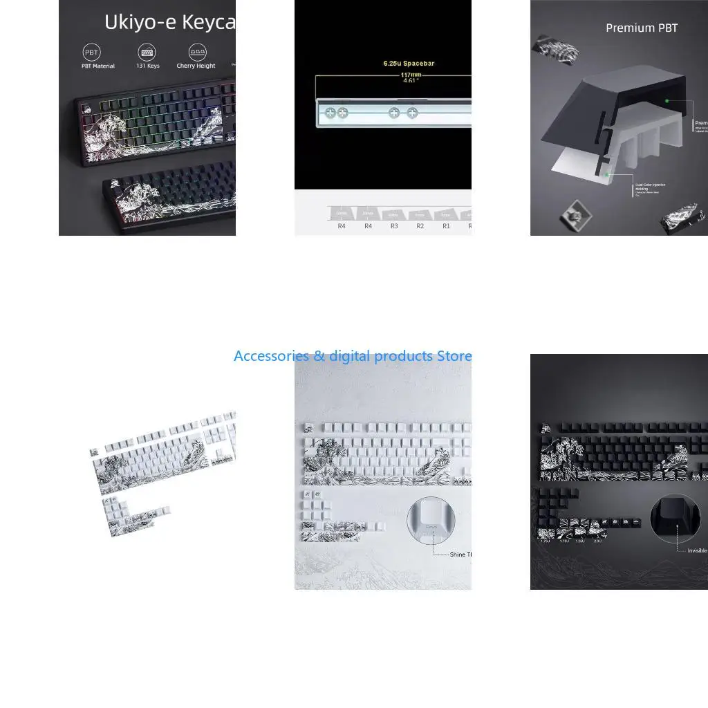 77JD 127Key Side Print Keycaps Fynmi Ukiyo e Cherries for Mechanical Keyboards