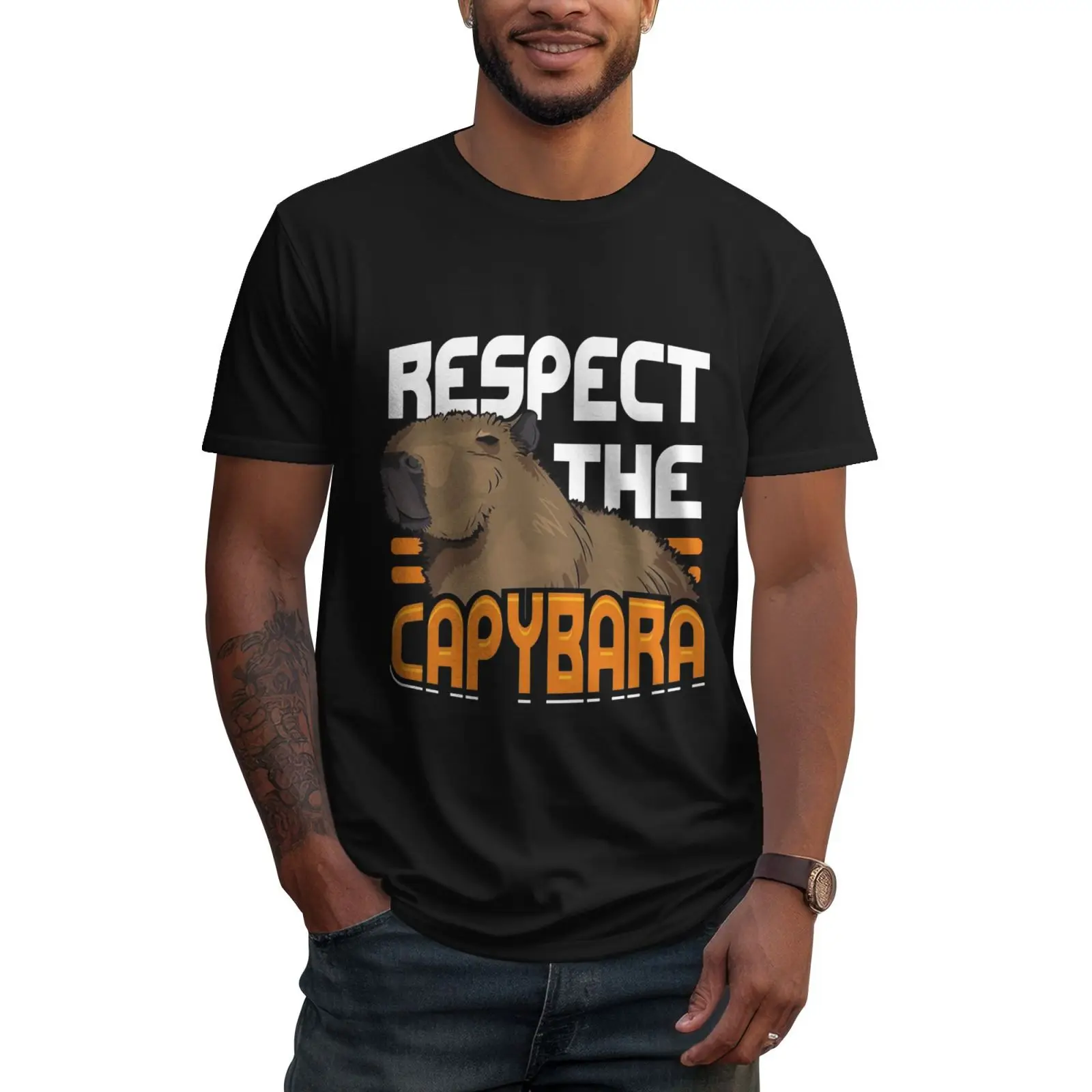 Capibara Print Washed Cotton T Shirt Men Women Hip Hop Music Tee Fashion Short Sleeve Tshirt Summer Oversized T-shirts Tops