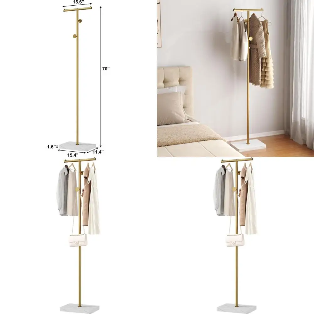 

Стильная золотая металлическая вешалка для одежды Т-образной формы с 2 крючками для домашнего хранения